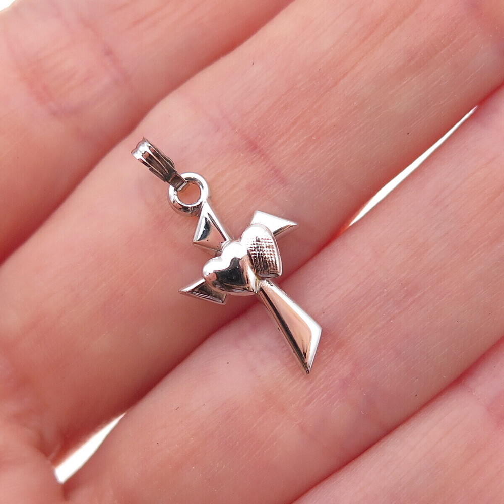 Tru-Kay 925 Sterling Silver Vintage Heart Couple Cross Charm Pendant